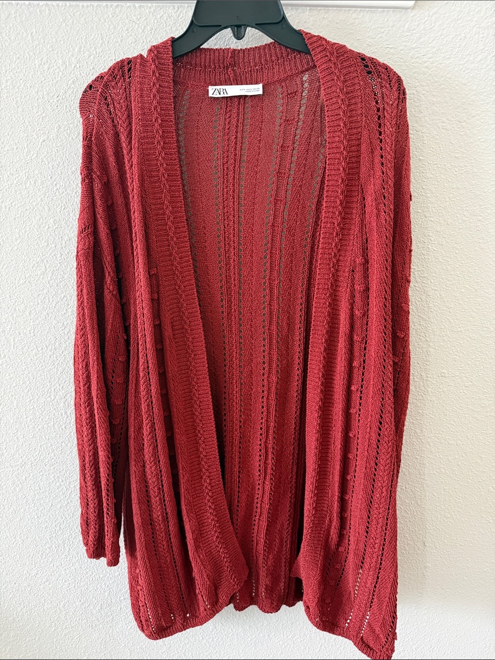 Zara Open-Front Crochet Cardigan - Brick Red